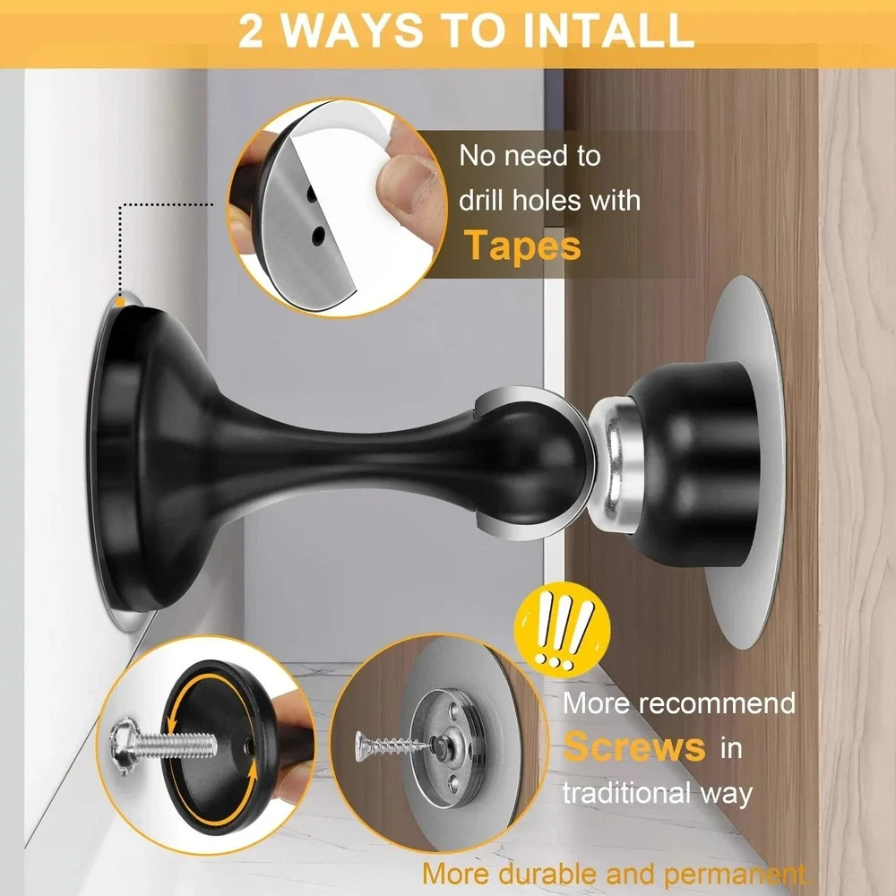 2x Magnetic Door‎ Stopper Heavy Duty Stop for Wall Floor Mount Stainless Steel